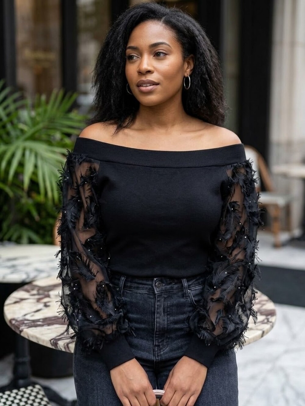 Boston Proper Women's Black Puff Sleeve Lace Top Small⁹